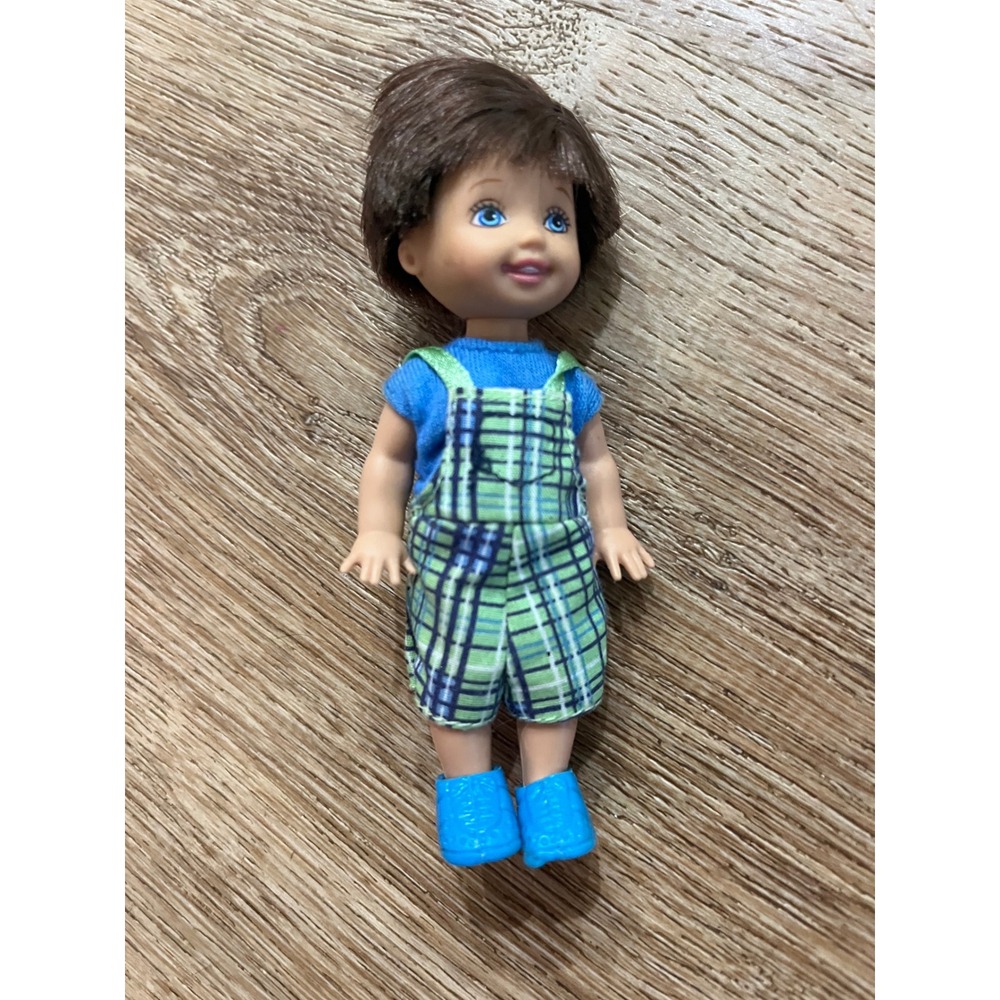 Barbie Kelly Club Tommy Doll Vintage 4 Inch Brown Hair Plaid Overalls Blue Shoes
